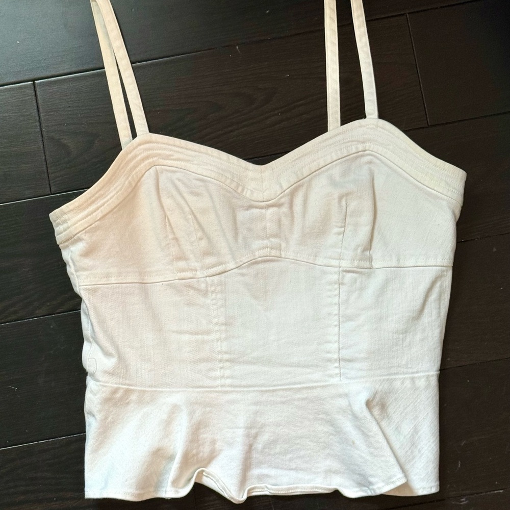 AQUA White Denim Bustier Peplum Top  Size  Medium